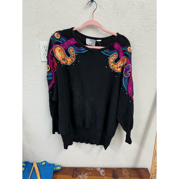 Black JP Collection vintage 80s embellished sequin sweater large - Picture 1 of 6